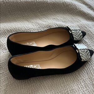 Salvatore Ferragamo Black Flats patterned toe shoes 8.5